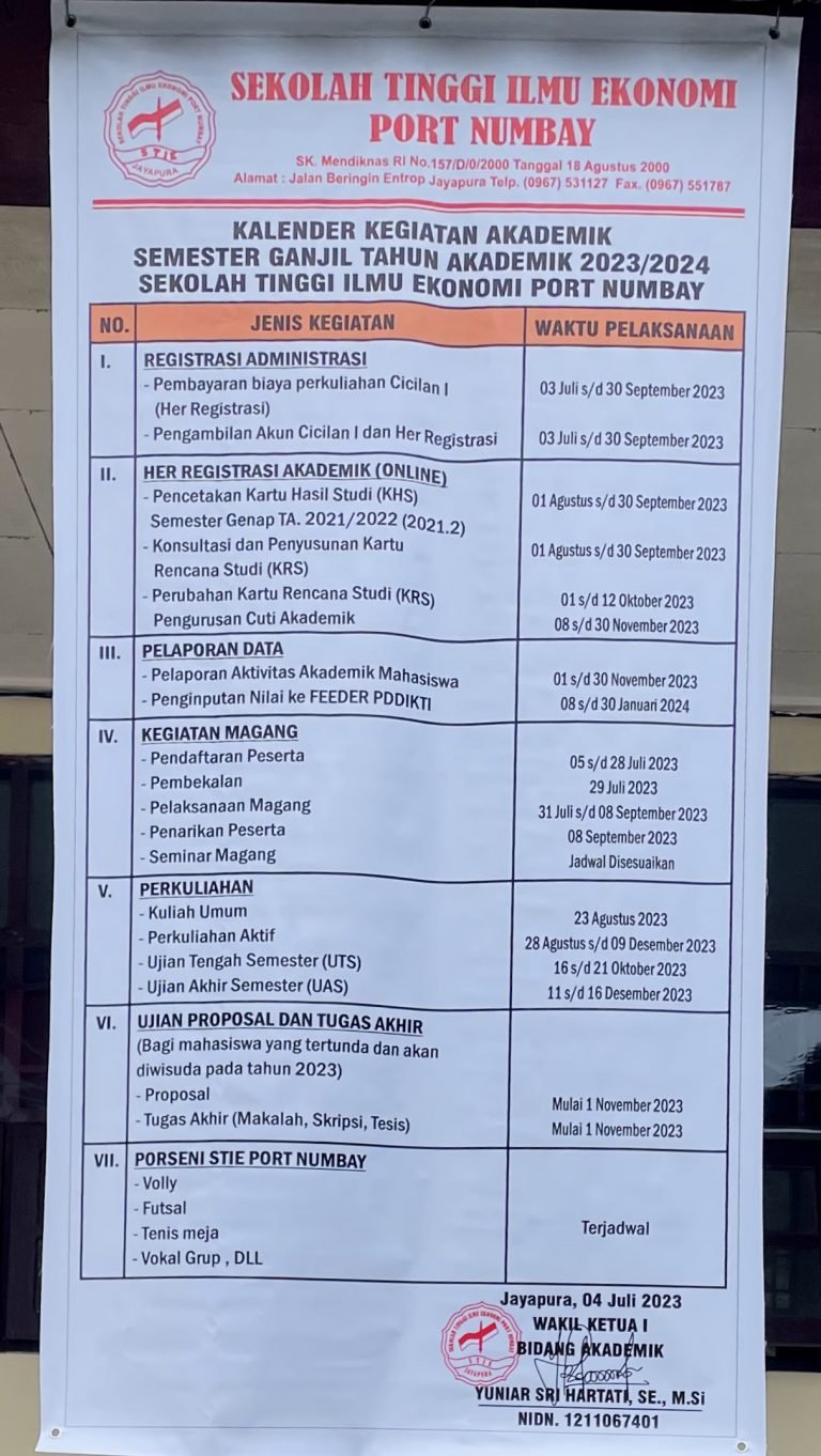 Kalender Kegiatan Akademik Semester Ganjil Tahun Akademik